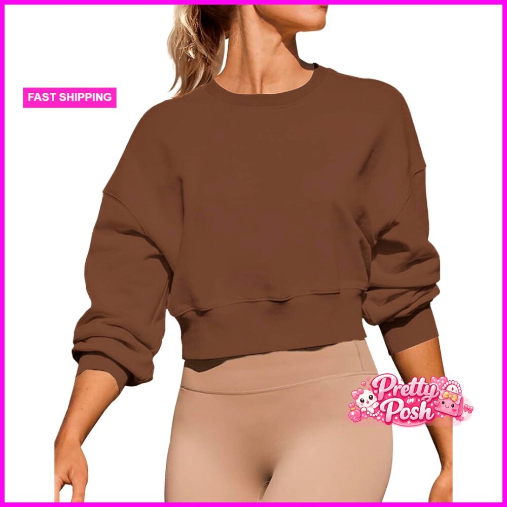 Long Sleeve Cropped Sweatshirt Polyester Cotton Spandex Pullover Top